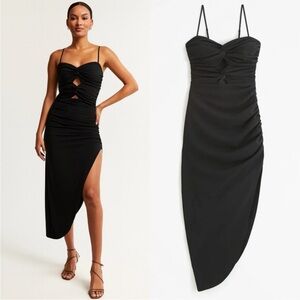 Abercrombie & Fitch Ruched Front Cutout Asymmetrical Midi
Dress Black Small